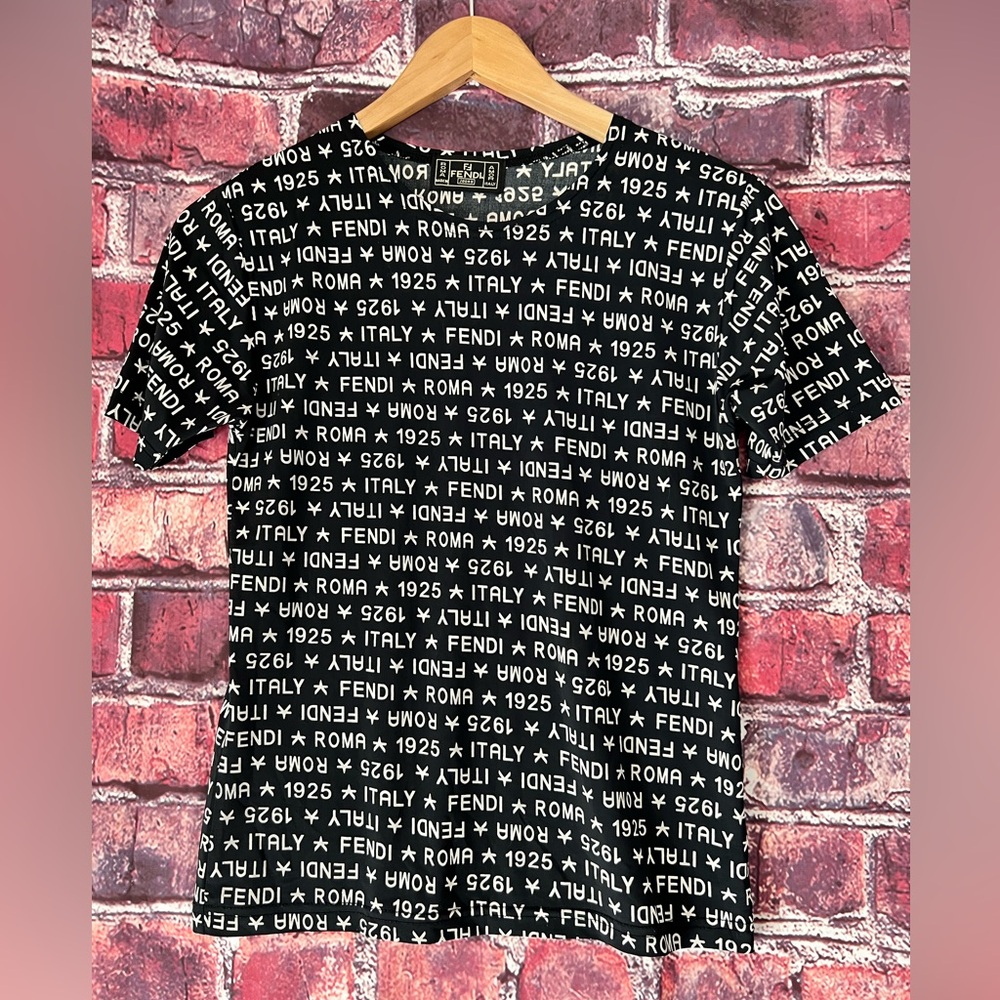Fendi Roma Italy 1925 Monogram Graffiti Logo Tee Shirt Black XXS